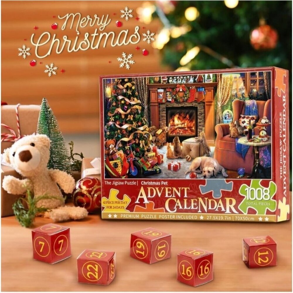 The Jigsaw Puzzle Advent Calendar 1008-Piece Christmas Pet Premium Set Holiday G